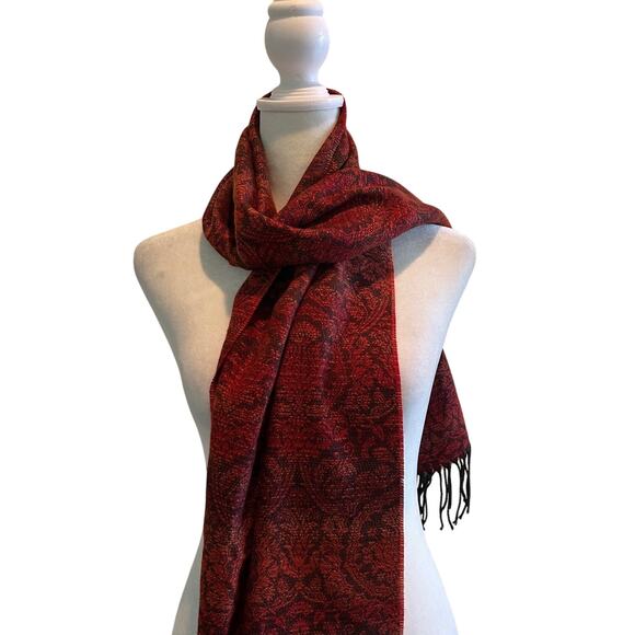 Cashmink Scarf Red Orange Multicolor Floral Tassel Hem Winter Accessories - Picture 2 of 7